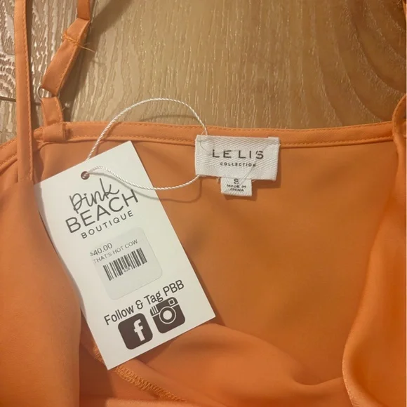 LE LIS Orange Satin Cowl Neck Dress - Picture 3 of 4